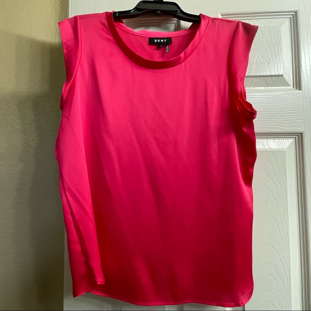 Hot Pink silk like blouse, dressy medium